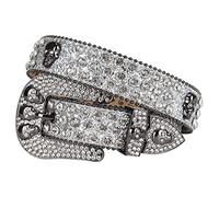 Rhinestones Belt for Men Women, Skulls Western Leather Belts Shining Cowgirl Cowboy Studded Belts for Jeans Dresses Pants, Silver, 50: fits waist from 37"-39"