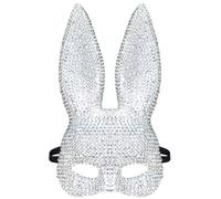 Rhinestones Bunny Mask Sexy Long Ears Bunny Mask Women's Masquerade Rabbit Mask for Easter Halloween Party Costume Accessory