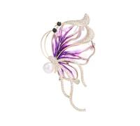 Rhinestones Butterfly Shaped Cloisonne Pin Brooch with Alloy Base and Imitation Pearls Clothing Accessory Elegant Brooch for Women