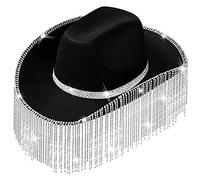Rhinestones Cowgirl Hats Rave Cow Girl Hat With Rhinestones Fringe Adult Size Cowboy Hat For Party 3 Color Cowboy With Fringe Cowgirl Costume For Women Adult Girls To Wear Western Party Black