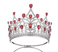 Rhinestones Crown for Women International Queen Baroque Crown Zircon Big Crown for Miss Pageant (red) (Red one Size)