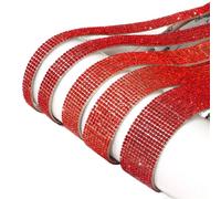 Rhinestones Diamond Ribbon, Self Adhesive Rhinestone Ribbon 1 Yard Multicolor 0.8-2.5cm(Red,5 Rows(1cm))