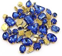 Rhinestones, DIY Handmade Bulk 50Pcs/Bag Mix Shape Crystal Stones Gold Claw Setting Glass Rhinestone Sew On Bags/Shoes/Clothes(Light Blue)