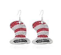 Rhinestones Dr. Seuss Day Dangle Earrings Shiny Crystal Red Hat Earrings Graduation Back to School Gift for Teacher Student Librarian, Zinc, No Gemstone