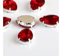 Rhinestones, Drop Shape Glass Rhinestones with Claw Sew On Teardrop Crystal Stone Strass Diamond Metal Base Buckle Wedding Decoration(Red,13x18mm 50pcs)