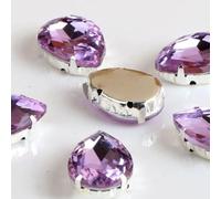 Rhinestones, Drop Shape Glass Rhinestones with Claw Sew On Teardrop Crystal Stone Strass Diamond Metal Base Buckle Wedding Decoration(Purple,13x18mm 50pcs)