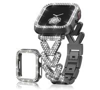 Rhinestones Encrusted Metal Bracelet and Case, Compatible with Apple Watch Bands 38mm-49mm (Series 10/1/SE/Ultra 2)- Bling Gold Women's Jewelry Strap, Luxury iWatch Bracelet with Screen Protector