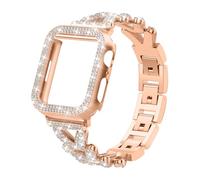 Rhinestones Encrusted Metal Bracelet and Case, Compatible with Apple Watch Bands 38mm-49mm (Series 10/1/SE/Ultra 2)- Bling Gold Women's Jewelry Strap, Luxury iWatch Bracelet with Screen Protector