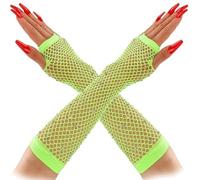 Rhinestones Fishnet Gloves, 1 Pair Mesh Fingerless Fish Net Sparkly Glitter Gloves, Stretchy Elbow Length Neon Mitten for 80s Party Cosplay, Arm Sleeves Bridal Glove for Wedding Halloween Nightclub