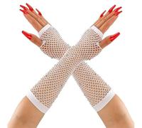Rhinestones Fishnet Gloves, 1 Pair Mesh Fingerless Fish Net Sparkly Glitter Gloves, Stretchy Elbow Length Neon Mitten for 80s Party Cosplay, Arm Sleeves Bridal Glove for Wedding Halloween Nightclub
