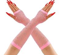 Rhinestones Fishnet Gloves, 1 Pair Mesh Fingerless Fish Net Sparkly Glitter Gloves, Stretchy Elbow Length Neon Mitten for 80s Party Cosplay, Arm Sleeves Bridal Glove for Wedding Halloween Nightclub