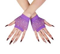 Rhinestones Fishnet Gloves, 1 Pair Mesh Fingerless Fish Net Sparkly Glitter Gloves, Stretchy Short Neon Mitten for 80s Party Cosplay, Arm Sleeves Bridal Glove for Wedding Halloween Nightclub Fancy