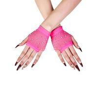 Rhinestones Fishnet Gloves, 1 Pair Mesh Fingerless Fish Net Sparkly Glitter Gloves, Stretchy Short Neon Mitten for 80s Party Cosplay, Arm Sleeves Bridal Glove for Wedding Halloween Nightclub Fancy