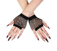 Rhinestones Fishnet Gloves, 1 Pair Mesh Fingerless Fish Net Sparkly Glitter Gloves, Stretchy Short Neon Mitten for 80s Party Cosplay, Arm Sleeves Bridal Glove for Wedding Halloween Nightclub Fancy
