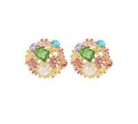 Rhinestones Flower Studs Earrings Elegant Rhinestones Flower Earrings Unique Ear Adornment For The Modern Woman Round