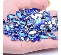 Rhinestones for Clothes, Acrylic Flat Back Marquise Rhinestone Beads Multicolor Multiple Sizes DIY Jewelry Nails Art(09 Dark Blue,7x15mm 50pcs)
