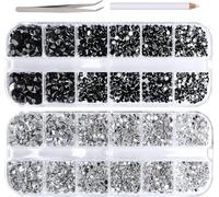 Rhinestones for Craft, Flat Back Rhinestones 6 Sizes (2-5) with Pick Up Tweezer for Crafts Nail Face Art Clothes Shoes Bags Phone Case DIY (Black&Clear)