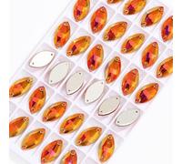 Rhinestones for Crafting， Horse Eye Flatback Sew on Crystal Rhinestones Appliques for Dresses Glass Shiny Sewing Stones for Decoration Beads(Orange,7x15mm 42pcs)