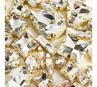 Rhinestones, Gold Bottom White 3D Top Crystal Glass Sew on Stones Mix Size Claw Rhinestone DIY Jewelry Accessories 50pcs/Pack