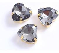 Rhinestones, Heart Shape Glass Sew On Rhinestones with Gold Claw on Stone Crystal for Clothing Accessories Shoes DIY(Grey,14mm 50pcs)