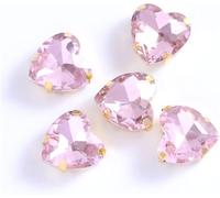 Rhinestones, Heart Shape Glass Sew On Rhinestones with Gold Claw on Stone Crystal for Clothing Accessories Shoes DIY(Light Purple,16mm 50pcs)