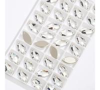 Rhinestones, Horse Eye Flatback Sew on Crystal Rhinestones Appliques for Dresses Glass Shiny Sewing Stones for Decoration Beads(White,6x12mm 72pcs)
