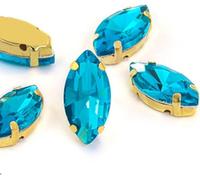 Rhinestones, Horse Eye/Leaf Shape Glass Rhinestones with Claw Sew On Crystal Stone Strass Diamond for Clothes Sewing Accessories(Sky Blue,6X12mm 50pcs)
