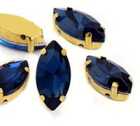 Rhinestones， Horse Eye/Leaf Shape Glass Rhinestones with Claw Sew On Crystal Stone Strass Diamond for Clothes Sewing Accessories(Dark Blue,7X15mm 50pcs)