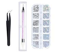 Rhinestones Nail Art, AB and Clear Crystal Gem Nail Stones Decorations with Pick Up Tweezer and Rhinestone Picker Dotting Pen for DIY Nails Clothes Face Craft Mix 6 Sizes 1500pcs