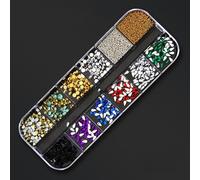 Rhinestones Nail Gems, Hotfix Rhinestones AB Flatback Crystal Multicolor Multiple Sizes 12 Grid Box Nail Art(96)