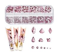 Rhinestones Nail Gems, Hotfix Rhinestones AB Flatback Crystal Multicolor Multiple Sizes 12 Grid Box Nail Art(12)