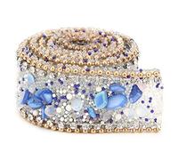 Rhinestones Ribbon, 2.5cm DIY Diamond Mesh Wrap Roll Crystal Rhinestones Chain Trim Ribbon Decoration (Sapphire Blue Stone)
