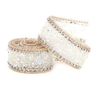 Rhinestones Ribbon, 2.5x50cm/1.0x19.7in DIY Diamond Mesh Wrap Roll Crystal Bling Chain Trim Ribbon Sparkling Decoration for Dress, Wedding, Furniture (Protein Diamond + Gold Bead Necklace)