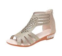 Rhinestones Sandles Gladiator Sandal For Women Lightweight Cut Out Shoes Breathable Open Toe Beach Sandles With Arch Support Glistening Crystal Wedge Sandal With Back Zipper Summer Strappy Shoes