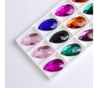 Rhinestones, Sew-on Rhinestones Water Drops Flatback Sew on Stone 2 Holes Glass Crystal for DIY Wedding Dress Accessories(Multi Colored,11x18mm 28pcs)