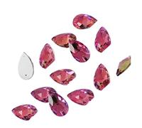 Rhinestones Teardrop Sew-on Rhinestones Glass Crystal Stone Sewing Embroidery Clothes Accessories Stones for DIY Wedding Dress Decor(Rose,17x28mm 6Pcs)