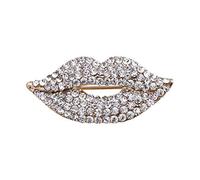 Rhinetone Brooch Clip Lip Fashion Jewelry Sexy Mouth Red Pin Women Brooch Bee Pin (White, One Size)