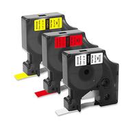 Rhino 18444 18432 18438 Permanent Vinyl Label Tapes Black on White/Red/Yellow 1/2 Inch Industrial Tape Compatible with DYMO Rhino 4200 5200 5000 6000 Label Maker,18ft(5.5m),3-Pack