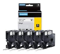 Rhino 4200 Label Tape Replacement for DYMO 18444 Industrial Vinyl 1/2 Inch | Permanent Vinyl Tapes Work with Rhinopro 4200 5000 5200 6000 6500 3000 Label Maker, 1/2" X18', Black on White, 5 Pack