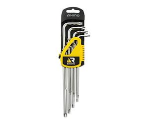 Rhino 9 Piece Set with 9 Bore Keys - Diameter T10 to T50 - Manufactured from Steel (Chrome Vanadium) - High Quality