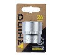 RHINO 9182 Hexognal 26 mm Hex Socket Sets, Short Metric 6 Point Diameter 26 mm Square Drive 1/2 Inch High Quality (Chrome Vanadium) Various Sizes Available, NC