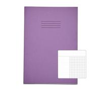 Rhino A4 Cornell Exercise Book, 80-Page / 5mm Squared Notebook, 50-Pack, Office & School Stationery Supplies, Purple