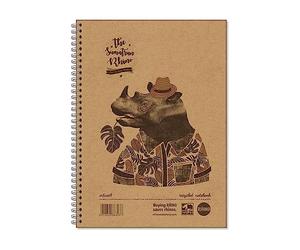 Rhino A4 Recycled Notebook, 160-Page / 8mm Lined Writing Book, 1-Pack, Hardback & Wirebound Spiral Pad, School & Office Stationery Supplies