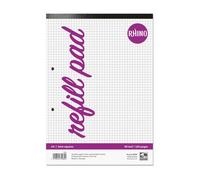 RHINO A4 Refill Pad, Writing Pad, 160 Page / 5mm Squared, 6 Pack, White Hole Punched Top Binding Writing Paper, Office & School Stationery Supplies