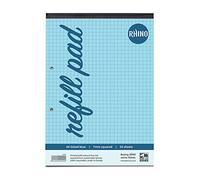 RHINO A4 Refill Pad, Writing Pad, 100 Page / 7mm Squared, 1 Pack, Blue Squared Writing Paper for Dyslexia & SEN, Office & School Stationery Supplies