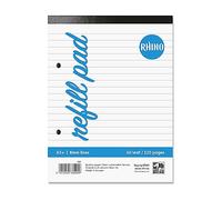 RHINO A5 Refill Pad, Writing Pad, 120 Page / 8mm Lined, 1 Pack, White Hole Punched Writing Paper, Office & School Stationery Supplies
