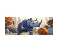 Rhino Basketballfloral Print Mousepad Laptop Keyboard Mat Large Mouse Pad With Stitched Edges Long Non-Slip Rubber Base Spring Desk Pad For Office Home Desk Decor, 31.5" X 11.8"