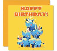 Rhino Birthday Cards for Her Him - Party Animals Pyramid - Happy Birthday Card for Mum Dad Brother Sister Auntie Uncle Cousin Friend Family Colleague 145mm x 145mm Bday Greeting Cards