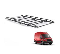 Rhino Black Roof Rack for Ford Transit 2014+ Van (Only for Long (L3) Wheelbase With High (H3) Roof) Heavy Duty KammRack Black with Integrated Ladder Roller (B626)