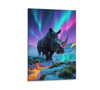 Rhino Canvas Wall Art Aurora Tundra Print On Canvas Artwork for Living Room Bedroom Home Office Decorations Gift 12x18inch(30x45cm)